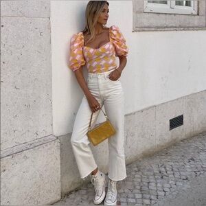 EUC Zara **Bloggers Fav** Printed Poplin Puff Sleeve Bodysuit Size Medium